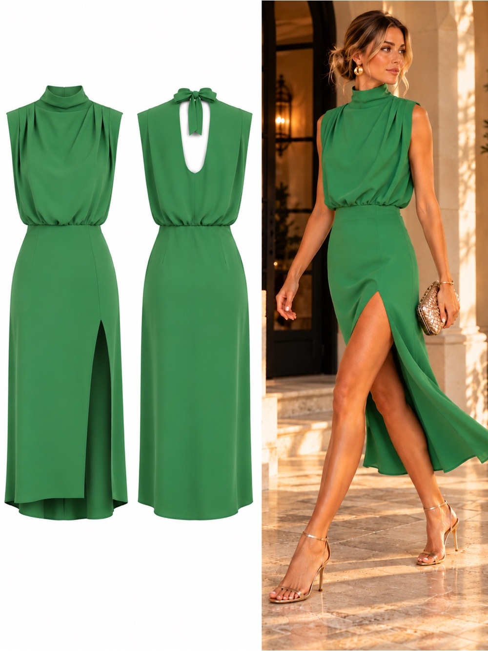 Amanda Uprichard Franny Cactus Green Mock Neck Midi Dress Size Medium